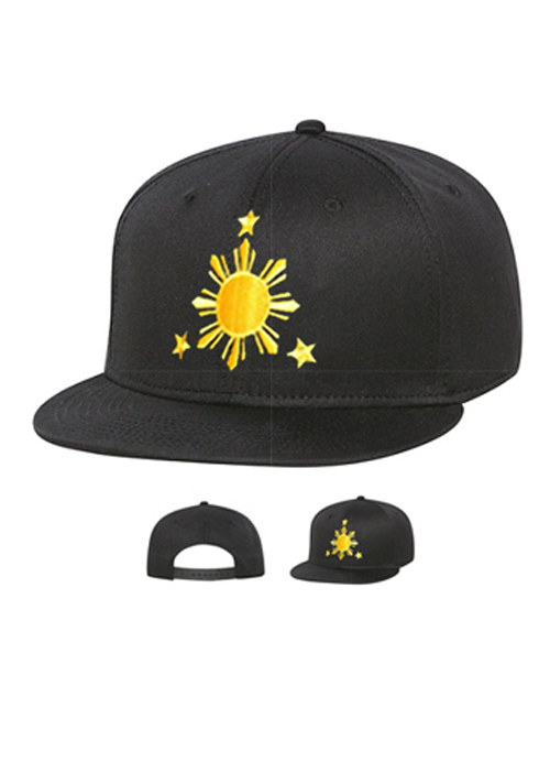 Filipino Sun & Stars Snapback Black Hat Yellow Stitch by AiReal - Click Image to Close